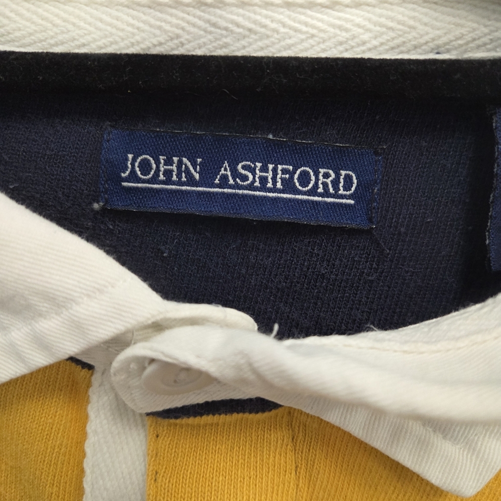 Vintage Y2K John Ashford Rugby Polo Shirt Yellow Blue Striped  Size XL Tall - Picture 3 of 4